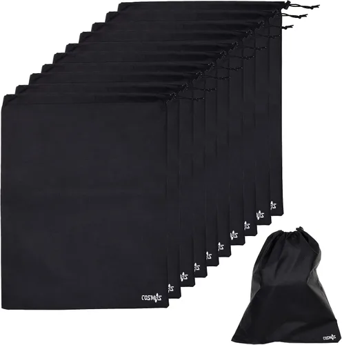 Cosmos bolsas para zapatos no tejida de color negro con cordón de ajuste para viajar o transportar, 10 unidades