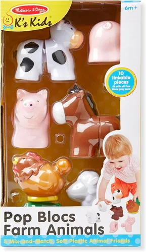 Miniatura 6 de Bloques educativos Melissa & Doug, Pop Baby Toy, 10 piezas conectables, animales de granja Animales Pop de granja
