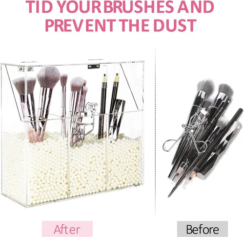 Miniatura 3 de YestBuy Soporte para brochas de maquillaje transparente, organizador de brochas de maquillaje acrílico para tocador, caja de almacenamiento