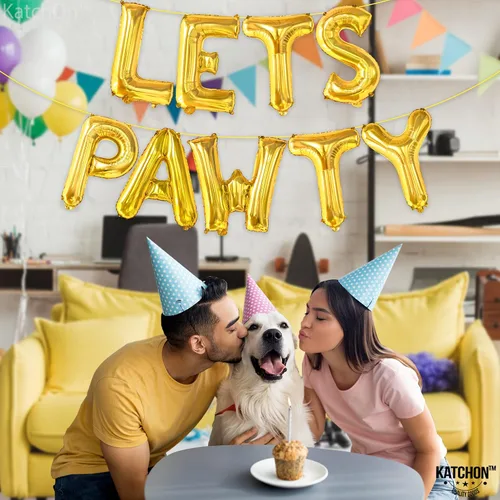 Miniatura 3 de KatchOn, Globos Lets Pawty Dorados - 16 Pulgadas Pancarta Lets Pawty Globos de Cumpleaños de Perro para Decoraciones de Cumpleaños Pancarta