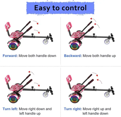 Miniatura 5 de LIEAGLE Hoverboard - Patineta autoequilibrante de 16.5 cm, 6.5 pulgadas, con ruedas Bluetooth, luces LED, para niños y adultos B02-Camo Rosa con kart