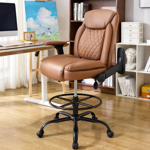 Miniatura 12 de Silla de dibujo, silla alta ejecutiva de oficina con reposabrazos abatibles para escritorio de altura de mostrador, silla de trabajo alta con anillo