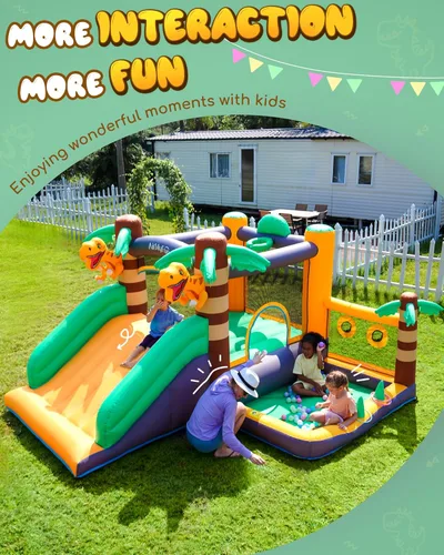 Miniatura 7 de AirMyFun Casa Inflable de Rebote de Dinosaurio para Niños de 3-8 con Soplador – Castillo Inflable Grande con Tobogán, Castillo de Salto para Niños