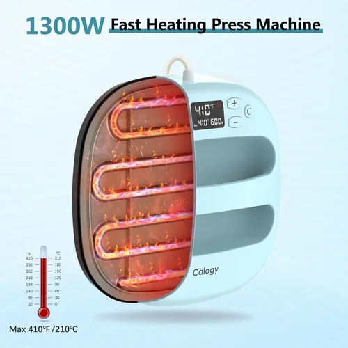 Miniatura 4 de Calogy Máquina de prensa de calor para camisetas de 10 x 10 pulgadas, prensa de calor portátil rápida hasta 410 °F (210 ºC), control preciso de Azul