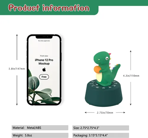 Miniatura 6 de ELE DEPI Temporizador de cocina mecánico de 60 minutos, lindo temporizador de dinosaurio para niños, temporizador de huevos de cuerda para cocinar
