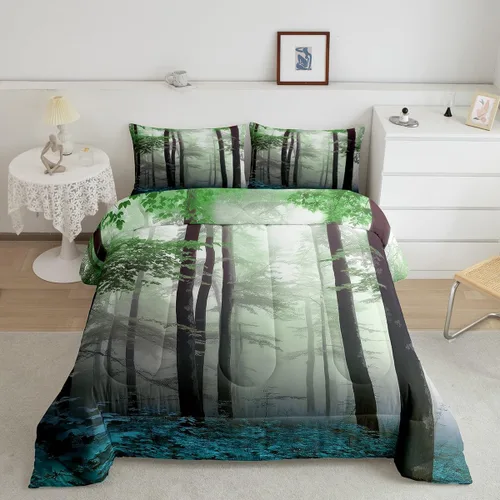 Miniatura 10 de Erosebridal Juego de ropa de cama con inserto de edredón de árbol brumoso para temporada de otoño, juego de edredón místico con niebla y naturaleza