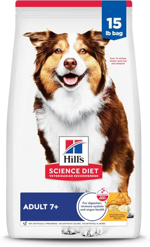 Hill's Science Diet Comida seca para perros adultos mayores de 7 años, Nutrición premium para adultos mayores de 7 años, comida seca de pollo, arroz