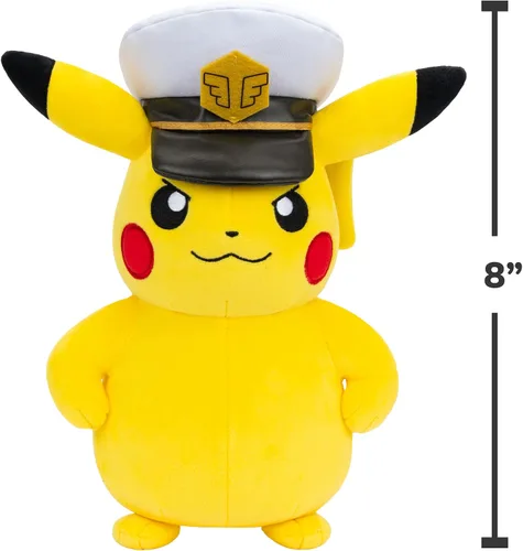 Miniatura 3 de Pokemon Capitán Pikachu de peluche - Pikachu de 8 pulgadas de felpa suave con sombrero de Capitán y detalles auténticos