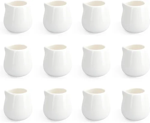 12 mini crema de cerámica, jarra pequeña de crema de porcelana de 3 onzas, jarra pequeña de jarabe, jarra de crema de café, dispensador de crema,