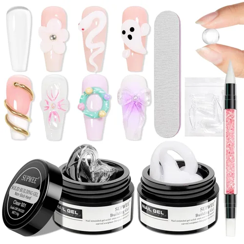 Gel de arte de uñas 3D transparente y blanco, gel sólido constructor para uñas, antiadherente, para escultura de manos, geles duros con doble forma