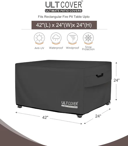 Miniatura 2 de ULTCOVER Cubierta Rectangular para Mesa de Fogata de Gas 42x24 pulgadas Impermeable de Servicio Pesado Cubierta de Fogata, Negro