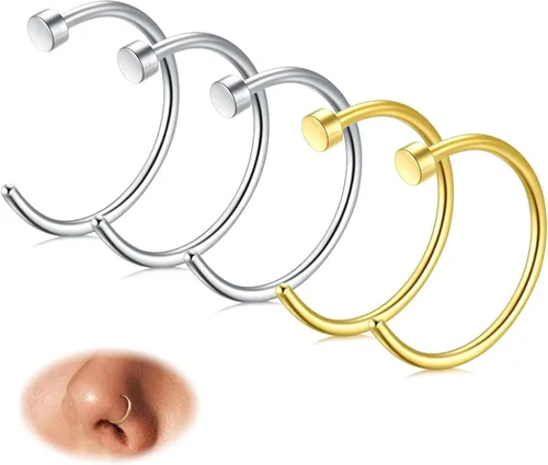Miniatura 25 de FIBO STEEL - 5 piezas de acero inoxidable, 18G a 22G, joyería corporal, piercing de nariz para mujer