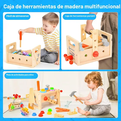 Miniatura 2 de Juego de herramientas de madera para niños de 2, 3, 4, 5 años, 29 piezas, juguetes educativos STEM para niños pequeños, juguetes Montessori