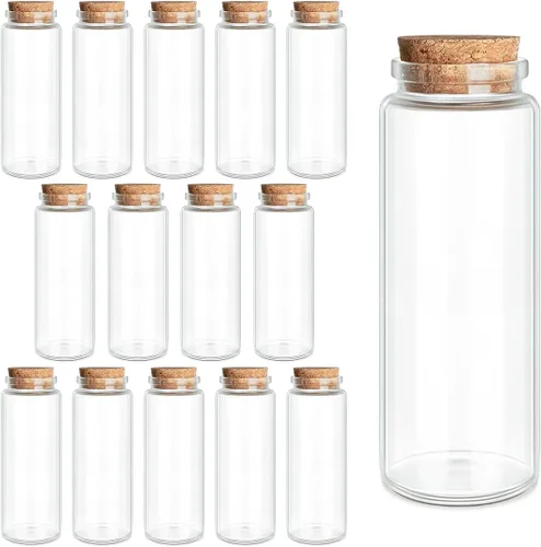 JIUYUE 15 piezas 150 ml Botella de vidrio con tapón de corcho mini, frasco de vidrio con tapón (5.07 oz - 1.85x4.72 pulgadas)