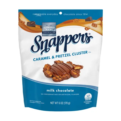 Miniatura 11 de Edward Marc Snappers Racimo de Caramelo Dulce y Pretzels - Bocadillo Crujiente de Pretzel con Chocolate Negro y Sal Marina para Adultos y Niños - 6