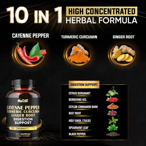 Miniatura 2 de Suplemento de pimienta de cayena con raíz de curcumina de cúrcuma, raíz de jengibre, corteza de canela de Ceilán y más - Sistema inmunológico, salud