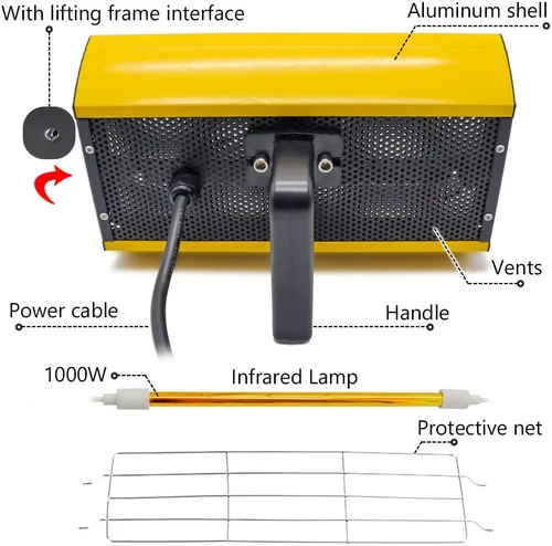Miniatura 5 de Lámpara infrarroja de mano para pintura de coche de 2 kw/110 V/220 V, lámpara de curado de pintura de infrarrojos, sistema de pintura portátil