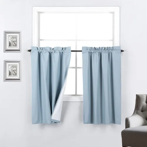 Miniatura 5 de 2 paneles de cortinas opacas con aislamiento térmico y forro blanco en la parte trasera para ventana de bloqueo de luz para cualquier ventana