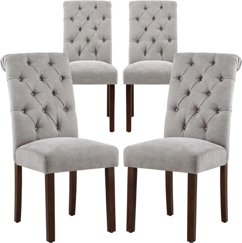 Miniatura 16 de COLAMY Juego de 2 Sillas de Comedor Copetudas, Sillas de Cocina Accent Parsons Tapizadas en Tela Elegante con Patas de Madera Maciza y Asiento Beige