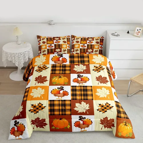 Miniatura 11 de Juego de edredón de calabaza de otoño tamaño individual para niños y niñas, juego de ropa de cama para niños, mujeres y hombres, ultra suave