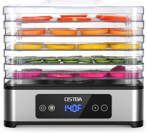 Miniatura 8 de OSTBA Deshidratador de alimentos, 5 bandejas de acero inoxidable, secado potente de 400 W, temporizador de 48 horas y control de temperatura de 95 a