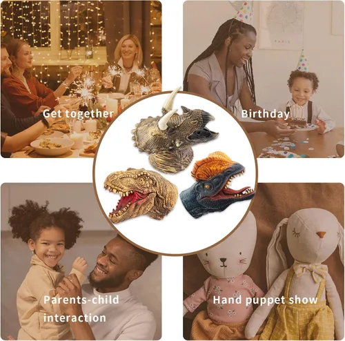 Miniatura 7 de Yolococa Juego de títeres de mano de dinosaurio realista de látex suave con cabeza de animal, juguetes de marionetas de mano, regalo para niños
