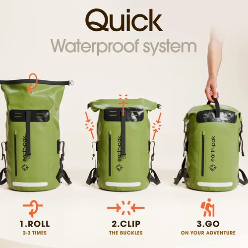 Miniatura 6 de Earth Pak Mochila impermeable - Mochila de senderismo resistente - Bolsa con cierre enrollable - Bolsa seca acolchada con carcasa impermeable