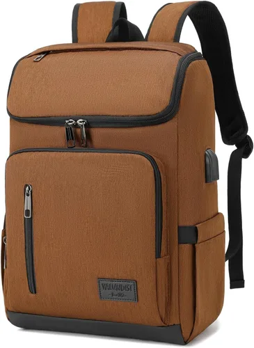 Miniatura 10 de YALUNDISI - Mochila vintage con puerto de carga USB para mujeres y hombres para laptop y viajes, Negro, 15,6 pulg.