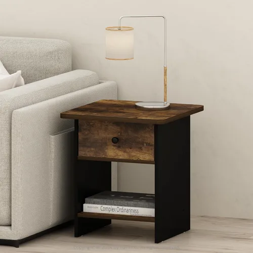 Miniatura 7 de Furinno Mesa auxiliar moderna, mesa auxiliar cuadrada con compartimento de almacenamiento, mesita de noche de esquina redonda, mesita de noche