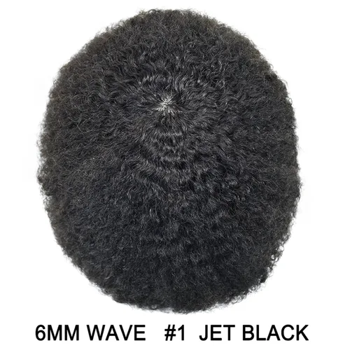 Miniatura 2 de Tupé rizado afro para hombres negros Full Poly African American Curl sistemas de cabello humano inyectado PU Coily Male Hairpieces Poly Hair