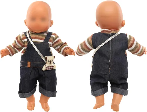 Miniatura 7 de Miunana Vestido de muñeca de bebé de 13 a 16 pulgadas con mochila de oso apto para muñeca de 13.8-17.7 in, vestido de una sola pieza, overol de oso