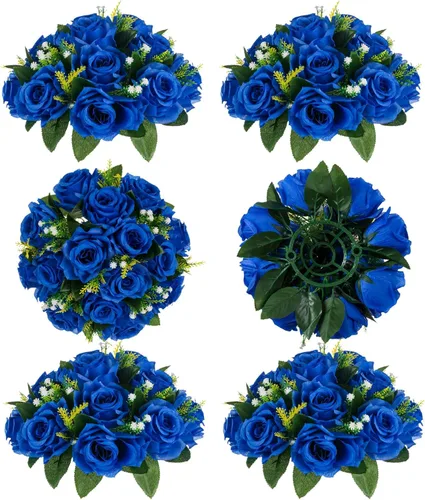 Miniatura 29 de BLOSMON Bolas de flores, centros de mesa de rosas de boda: 2 piezas de flores falsas carmesí decoración de bolas de besos Arreglos florales