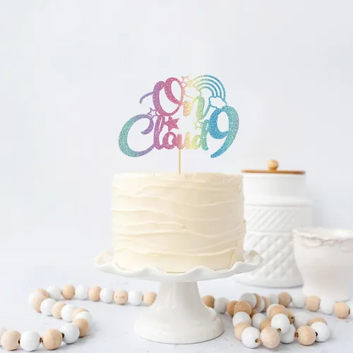Miniatura 8 de On Cloud 9 - Decoración para tartas de 9 años de niña y niño, letrero con texto en inglés "I I'm Nine Cloud", decoración de pasteles para fiesta