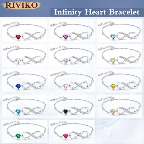 Miniatura 6 de RIVIKO Pulsera con dije de símbolo de corazón de amor infinito para mujer, plata de ley 925, ajustable, cumpleaños, día de San Valentín, Navidad