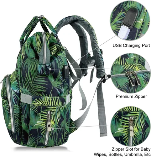 Miniatura 5 de Mr. Peanut's Mochila de pañales Tili Dili Premium con puerto de carga USB, Tropical, Mochila