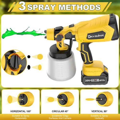 Miniatura 4 de Pulverizador de pintura inalámbrico de 4.0Ah con batería y cargador, pistola de pintura eléctrica de 800 W con 5 boquillas y 3 patrones