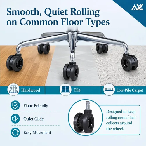 Miniatura 5 de AXL Ruedas de repuesto para silla de oficina de 2.5 pulgadas, ruedas estilo PU, protector de suelo para silla de escritorio, sin ruido, ruedas