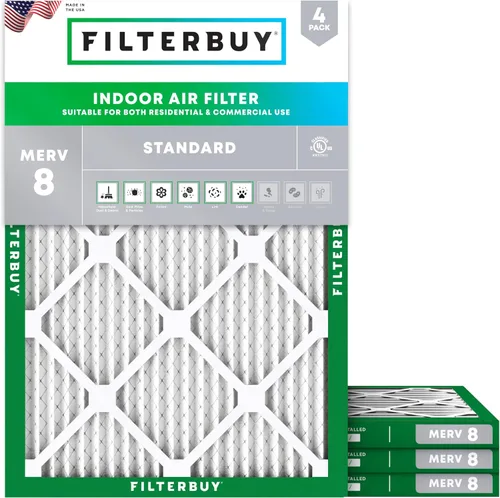 Filterbuy Filtro de aire 20x27x1 MERV 8, protección contra el polvo (paquete de 4), filtros de aire de repuesto plisados HVAC para calderas con CA