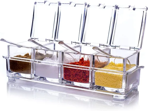 ME.FAN Estante Transparente para Condimentos Frascos de Especias - Caja de Condimentos Acrílica de 4 Piezas - Contenedor de Almacenamiento Frascos