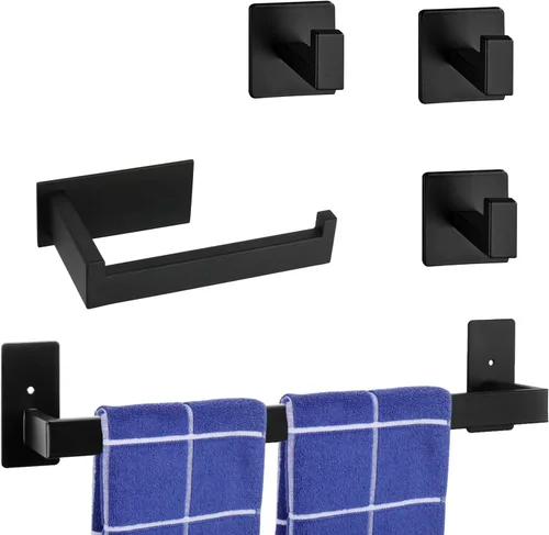 Juego de 5 piezas de accesorios de baño autoadhesivos -SUS304 de acero inoxidable, toallero incluye toallero de 24 pulgadas, soporte para papel