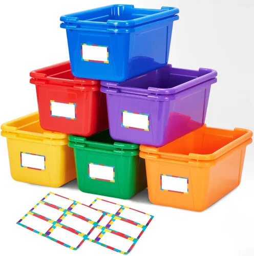 Miniatura 9 de GAMENOTE Contenedores de almacenamiento de 6 cuartos de galón con tapas, caja de plástico con pestillo para el aula y almacenamiento de juguetes