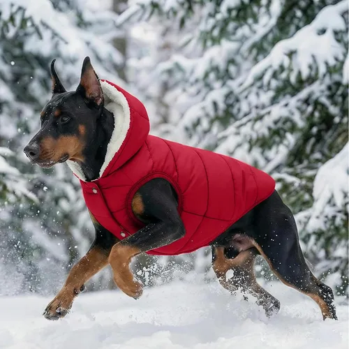 Miniatura 7 de SAWMONG Abrigo de invierno impermeable para perro, chaqueta cálida con forro polar para perro con capucha, abrigo resistente al viento, chaleco