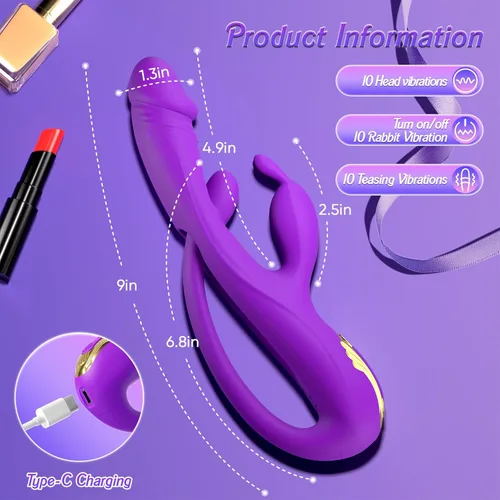 Miniatura 7 de Juguetes sexuales vibrador para mujeres – vibrador de punto G conejo consolador de 3 en 1 con 10 modos de vibración y tapón anal removible