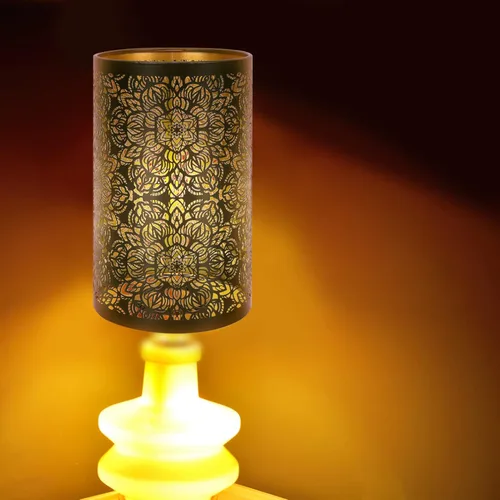 Miniatura 7 de KALLORY Pantalla hueca de metal tallado de hierro para lámpara decorativa de mesa, 7.87 x 4.72 x 4.72 pulgadas, elegante difusor de luz para sala