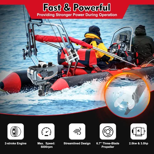 Miniatura 4 de Motor fuera de borda de 2 tiempos 3.5HP, motor de barco marino de pesca resistente, motor de kayak, motor de barco fuera de borda Hangkai de 2500 W