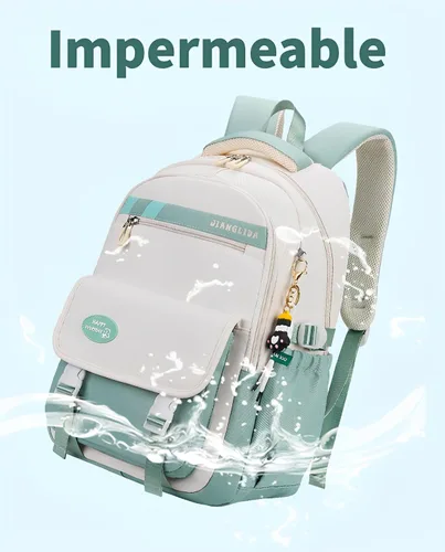 Miniatura 5 de Mochila Kawaii con bonitos accesorios, protección para la columna vertebral, antiladrón, bonita bolsa de libro estética, Verde (Mint Green), Kawaii