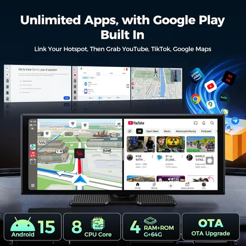 Miniatura 4 de LAMTTO Pantalla AI CarPlay de 11 pulgadas con aplicaciones de descarga de Google-Play y Gemini, 8 núcleos suaves, juego inalámbrico para Android