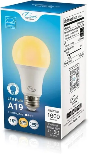 Miniatura 6 de Euri Lighting EA19-15W2020e, LED A19 15 W (equivalente a 100 W), 1600 lm, regulable, base E26 de 2700 K (blanco cálido) totalmente cerrada