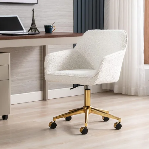 Miniatura 6 de Zesthouse Silla de escritorio moderna con ruedas, silla giratoria blanca para niñas y mujeres, silla tapizada para oficina en casa, sillón Boucle