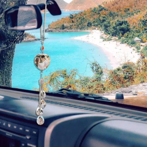 Miniatura 5 de Dijes colgantes de cristal personalizados para automóvil con fotos y textos personalizados Adorno colgante de espejo retrovisor Colgante de foto
